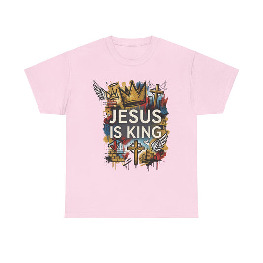 Jesus Is King Graphic Tee — Christian Crown & Cross Street Art T‑Shirt