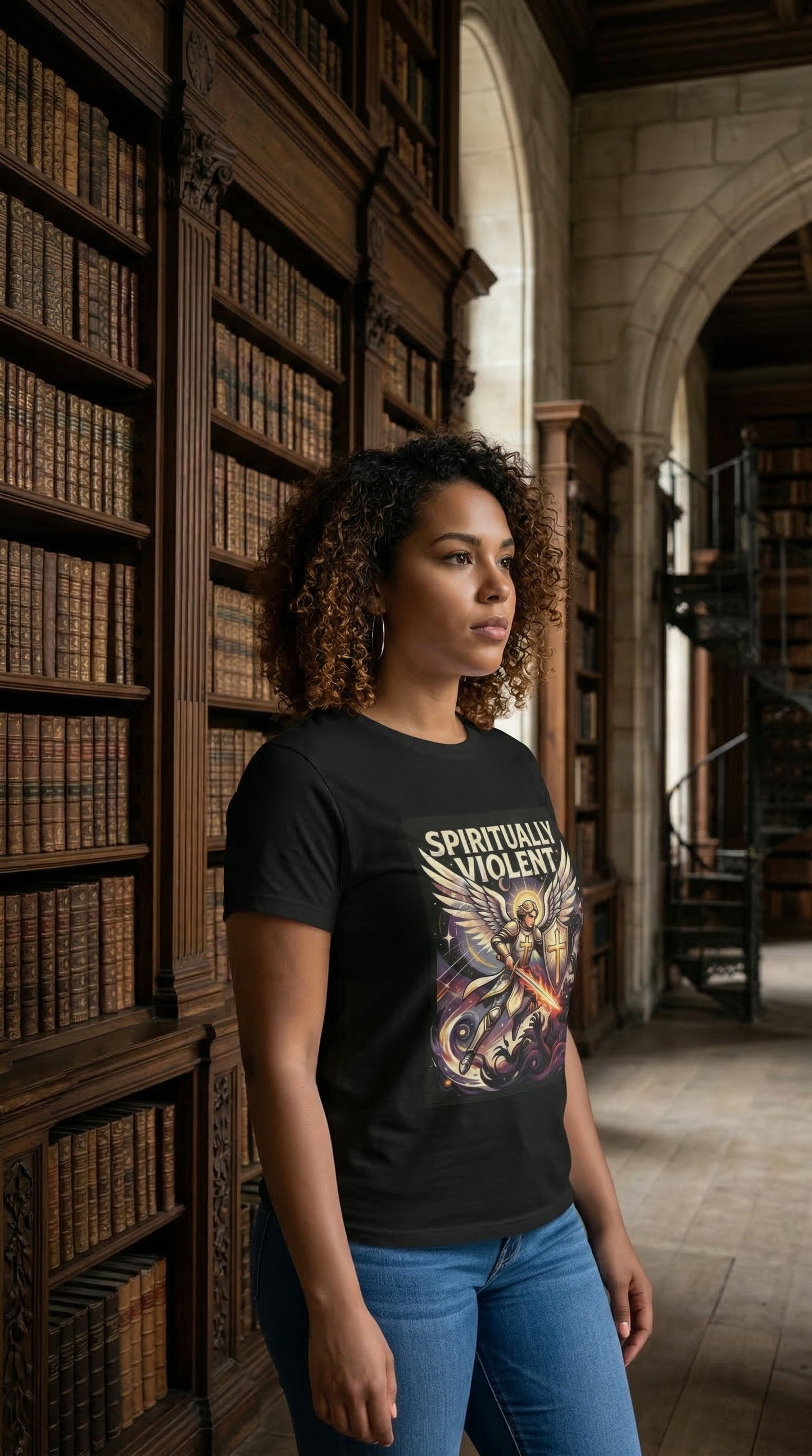Spiritually Violent angel graphic Tee | Archangel sword illustration