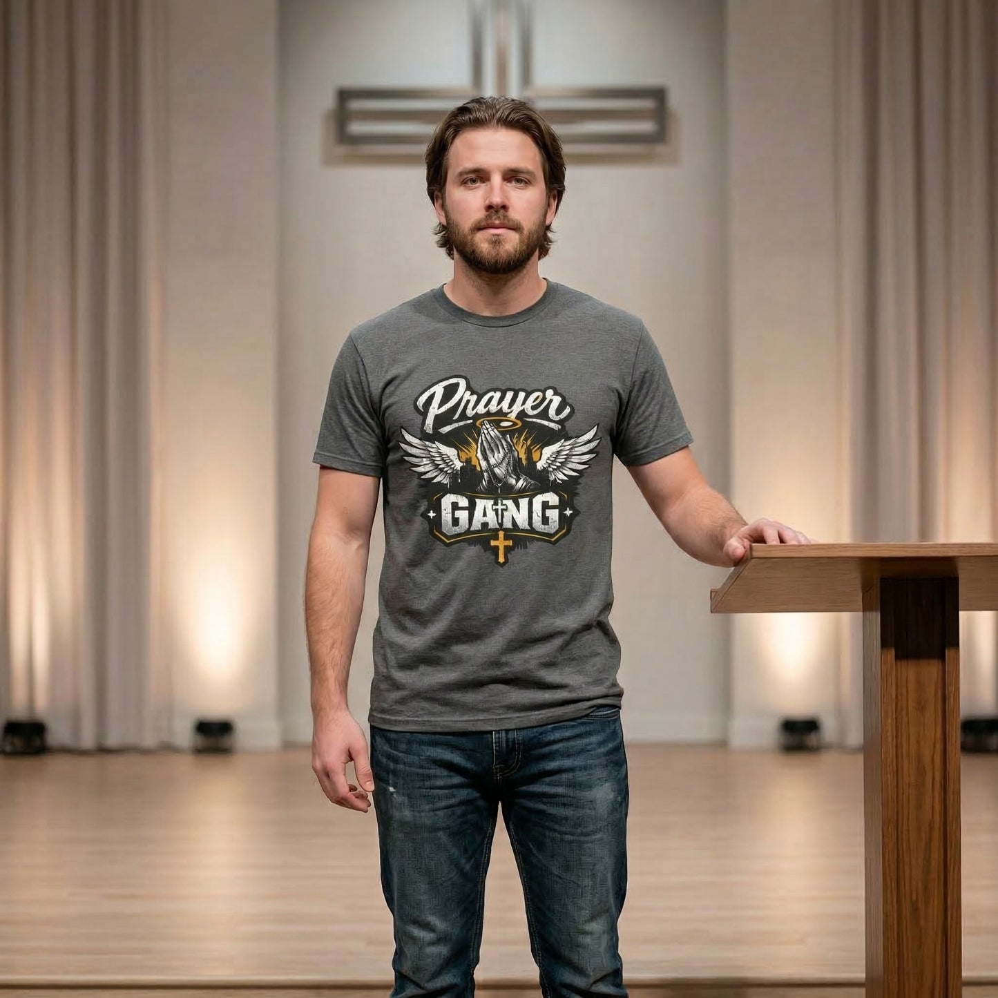 Prayer Gang Tee | Christian faith cross wings design