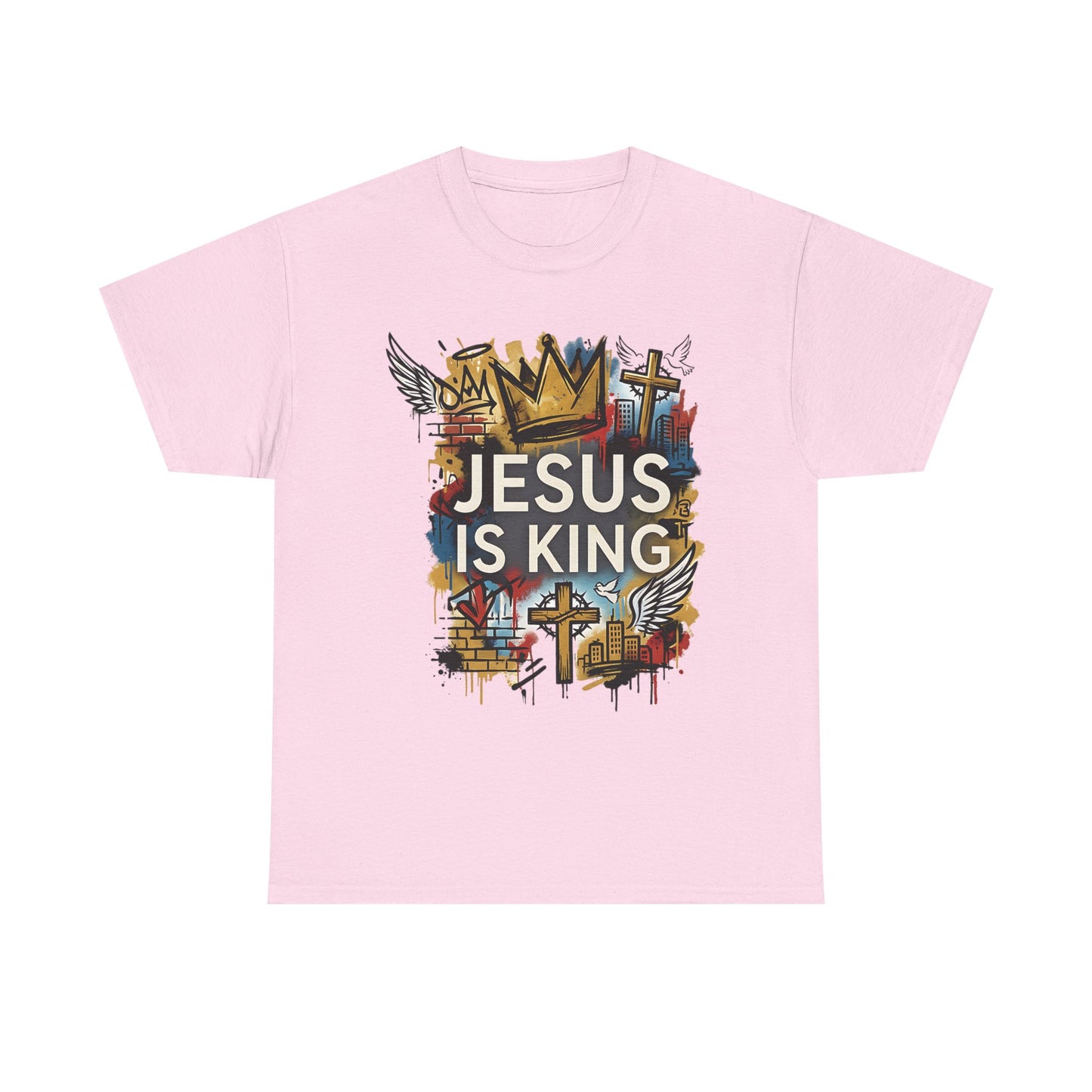 Jesus Is King Graphic Tee — Christian Crown & Cross Street Art T‑Shirt