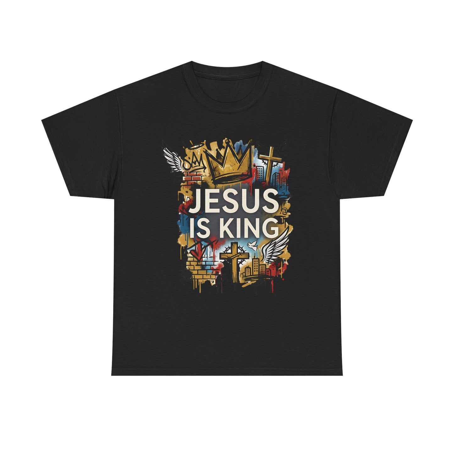 Jesus Is King Graphic Tee — Christian Crown & Cross Street Art T‑Shirt