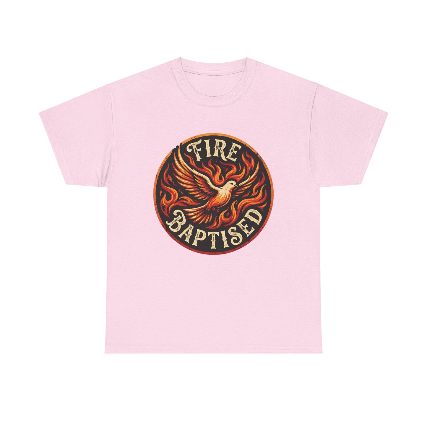 Fire Baptised Phoenix T‑Shirt — Vintage Flame Dove Christian Tee