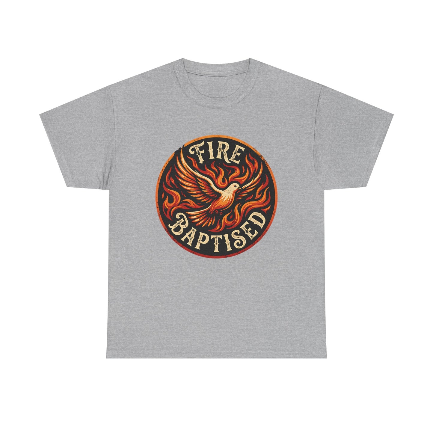 Fire Baptised Phoenix T‑Shirt — Vintage Flame Dove Christian Tee