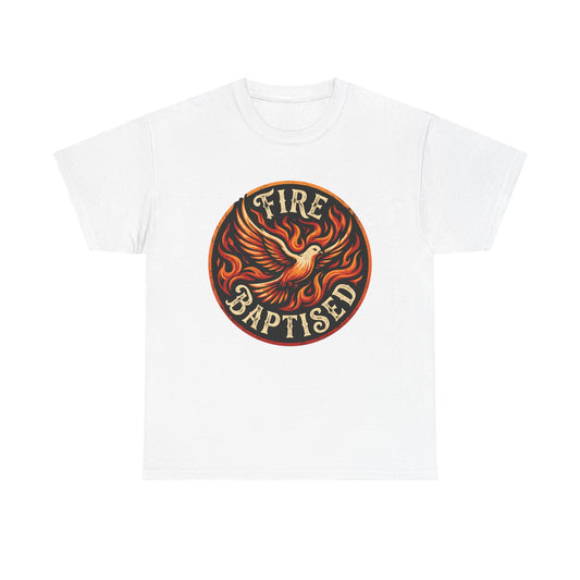 Fire Baptised Phoenix T‑Shirt — Vintage Flame Dove Christian Tee