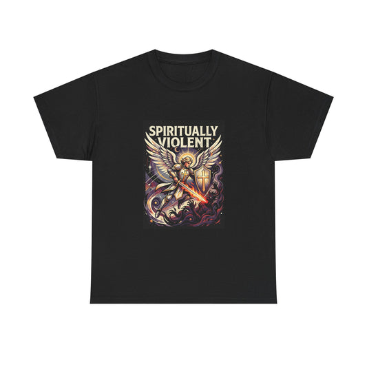 Spiritually Violent angel graphic Tee | Archangel sword illustration
